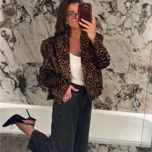Zara Velvet Animal Print Oversized Blazer
